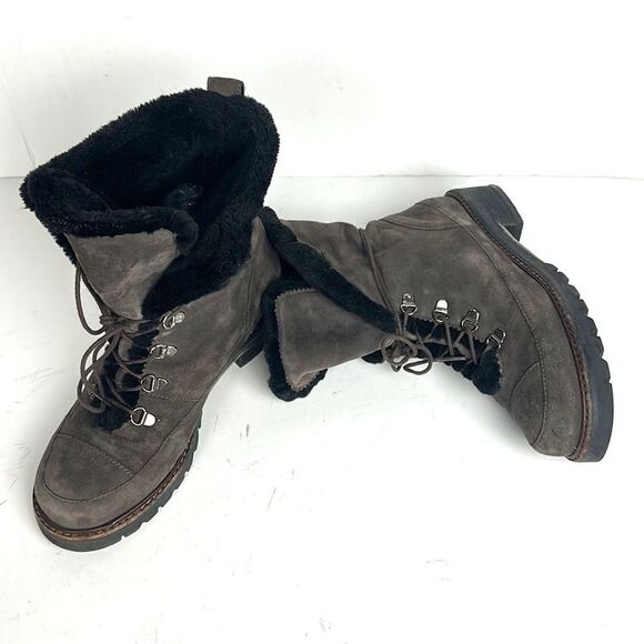 Stuart Weitzman Suede Faux Fur Lining Ankle Combat Lace Up Boots size 7 - Picture 2 of 16